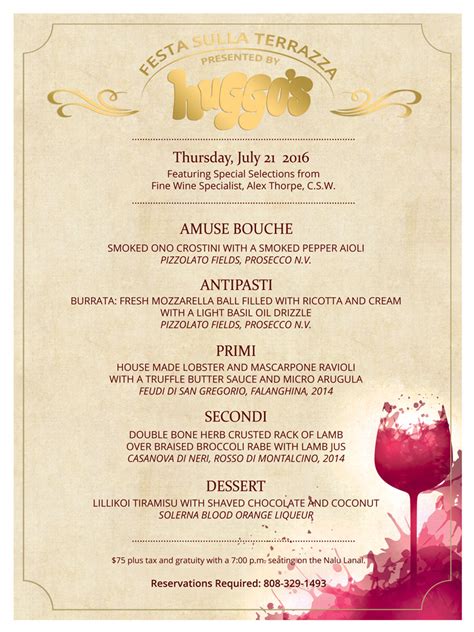 Third Thursday Wine Pairing Dinner » Huggos Fine Dining | Big Island ...