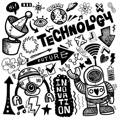 Technology doodle drawing collection.Hand drawn vector doodle i ...