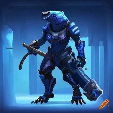 Blue armored kobold character