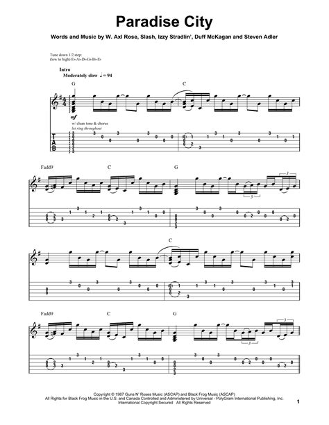 Paradise City by Guns N' Roses Sheet Music for Guitar Tab (Single Guitar) at Sheet Music Direct