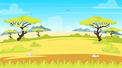 African landscape flat vector illustration. Safari panoramic land ...