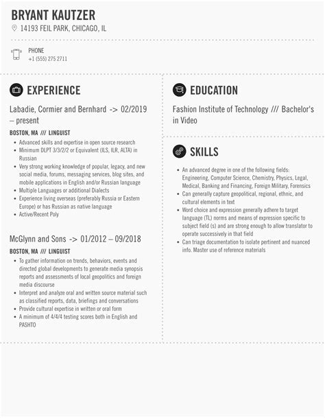 Linguist Resume Samples | Velvet Jobs