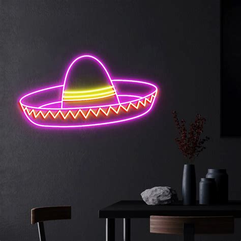Sombrero Neon Sign Sombrero Decor Mexican Wall Art Sombrero - Etsy