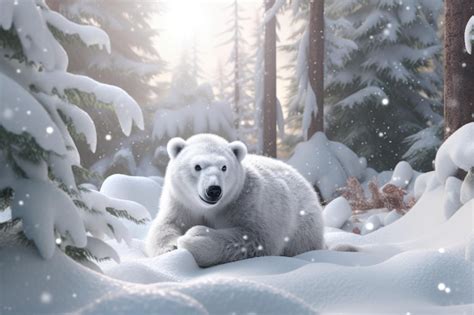 Premium AI Image | A polar bear in the snow with a light shining behind ...