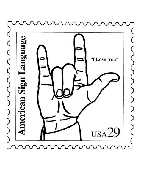 BlueBonkers: USPS Love Stamp Coloring Pages - I Love You hand sign Stamp