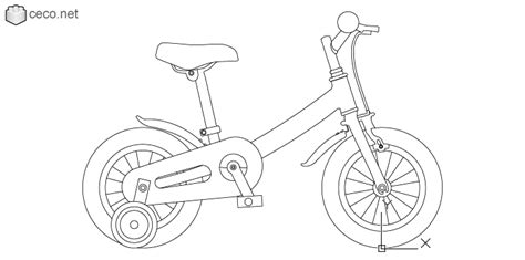 Autocad drawing children bicycle with training wheels Kids Bikes dwg