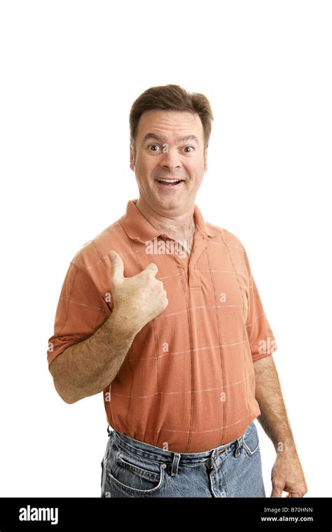 Regular guy smiling and pointing to himself in disbelief Isolated on white Stock Photo - Alamy