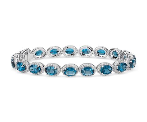 London Blue Topaz and White Topaz Halo Bracelet in Sterling Silver (7x5mm) | Blue Nile