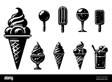 Sketch Ice cream icons frozen creamy desserts, gelato ice cream, wafer cone, caramel eskimo or ...