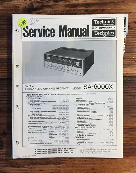 Technics SA-6000X Receiver Service Manual *Original* – Vintage Audio ...