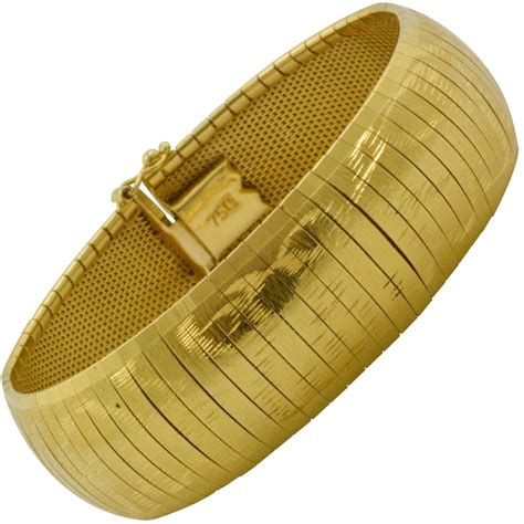 Gold Bright Cut Textured Domed Omega Bracelet at 1stdibs