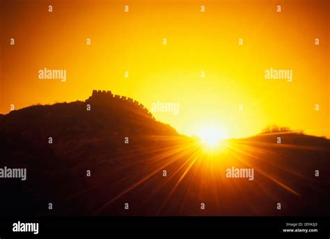 Silhouette of a wall, Great Wall Of China, China Stock Photo - Alamy