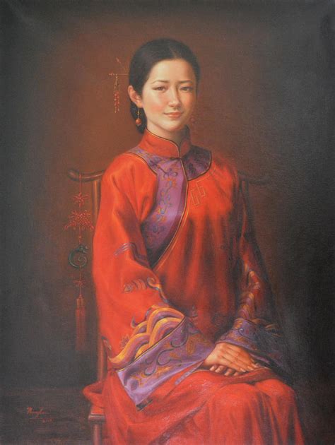 Original Classic Portrait Oil Painting Woman Art - Beautiful Chinese Bride Girl Painting by ...