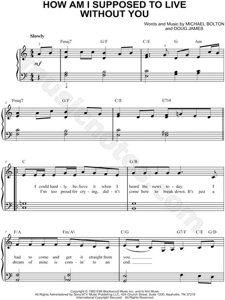 Michael Bolton "How Am I Supposed to Live Without You" Sheet Music ...