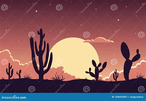 Day in Vast Western American Desert with Cactus Horizon Landscape ...