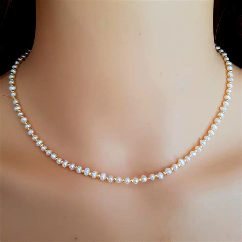 Tiny Freshwater Pearl necklace choker 14K Gold Fill or Sterling Silver - June Birthstone ...