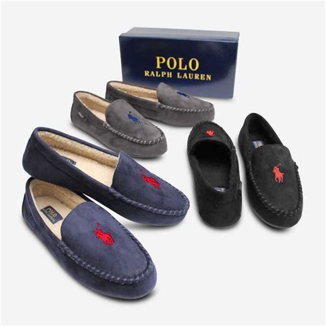 Ralph Lauren Black Men's Slippers with Grey Polo Logo