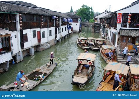 Sightseeing Boats at Jetty on Canal in Zhujiajiao Editorial Photo ...