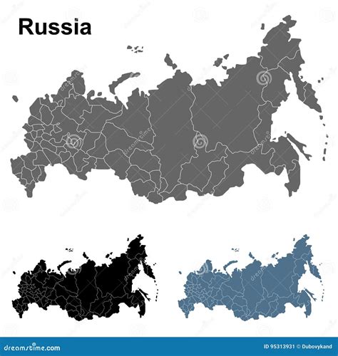 Russia Outline Maps in Blue, Black and Grey Stock Illustration - Illustration of country, earth ...