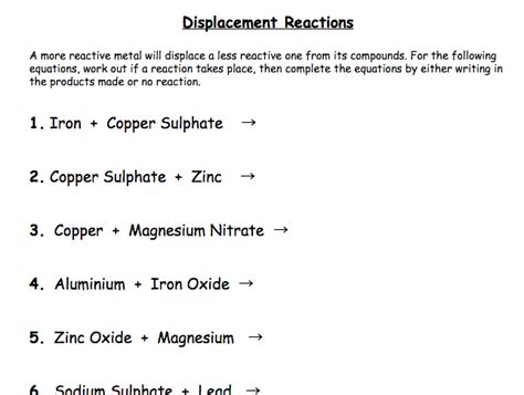 Double Displacement Reaction Worksheet