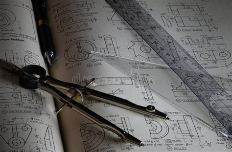 Drafting Tools on Mechanical Drawings Stock Image - Image of engineer, tool: 262866235