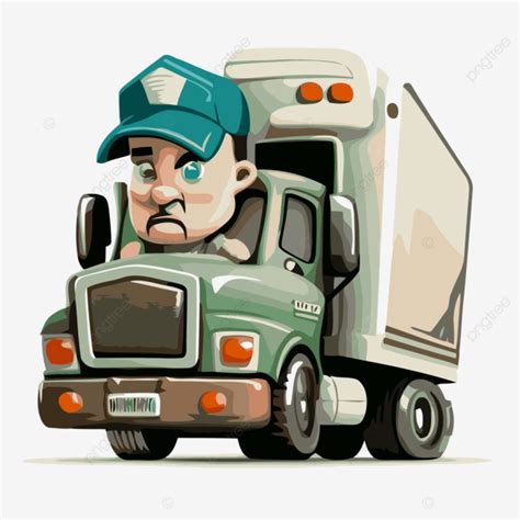 Truck Driver Vector, Sticker Clipart Green Truck With A Cartoon Truck Driver, Sticker, Clipart ...