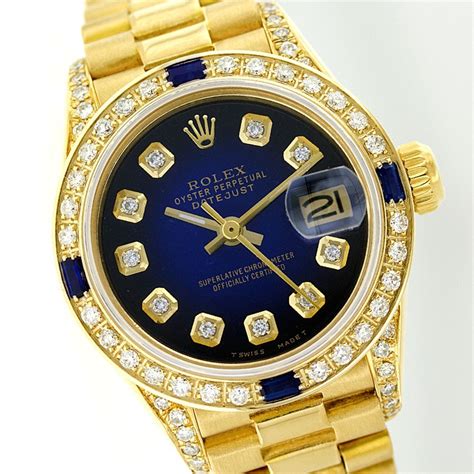 Rolex 18KT Gold Diamond and Sapphire President Ladies Watch