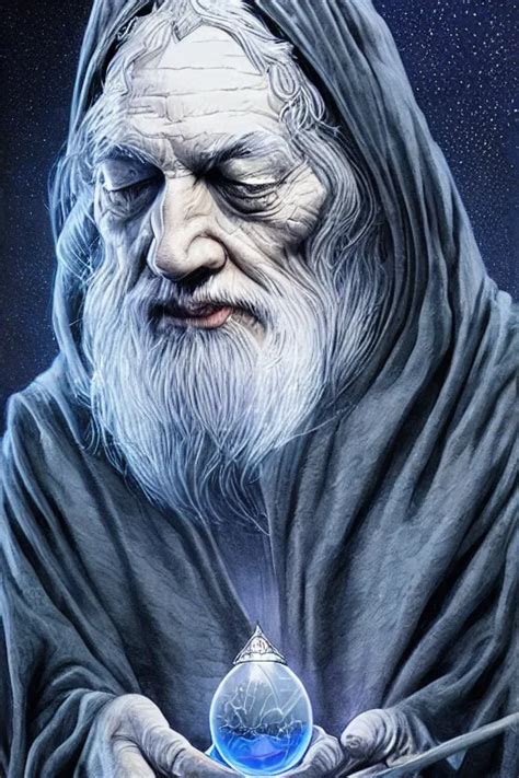 gandalf the wizard in a hooded cloak gazing into a | Stable Diffusion | OpenArt