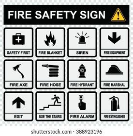 Fire Safety Signs On Flat Style Stock Vector (Royalty Free) 388923196 | Shutterstock