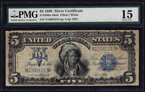 1899 Mule $5 Indian Chief Silver Certificate Note PMG Choice Fine 15