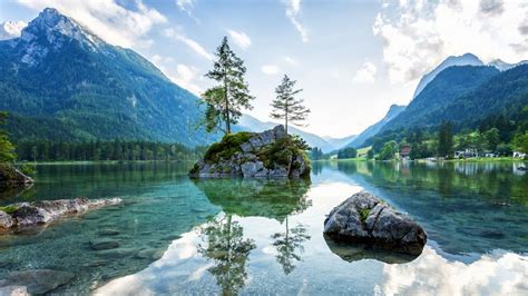 Wallpapers Germany Mountains Lake Scenery Bavaria Alps Lake Hintersee Ramsauer Ache Ramsau ...