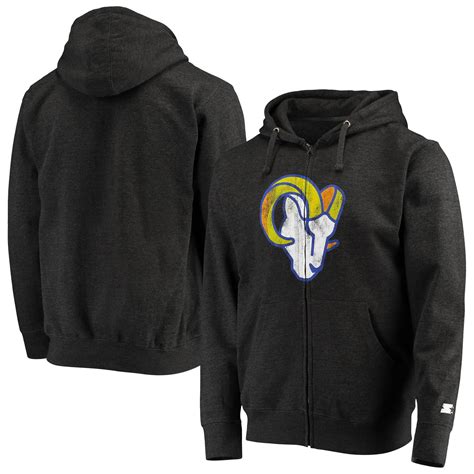 Men's Starter Charcoal Los Angeles Rams Throwback Logo Full-Zip Hoodie ...