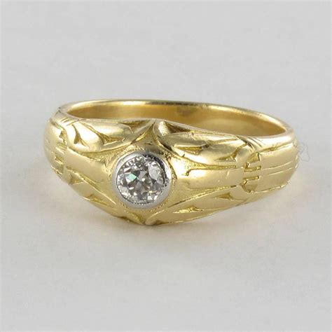 Antique Engraved Men’s Diamond Gold Signet Ring at 1stdibs