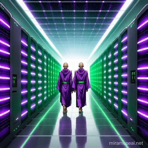 Futuristic Android Human Hybrid Monks in Solarpunk Data Center | MUSE AI