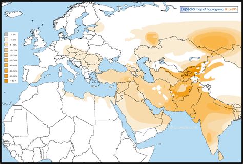 Distribution of haplogroup R1a-Z93 in Europe, the Middle East, South ...