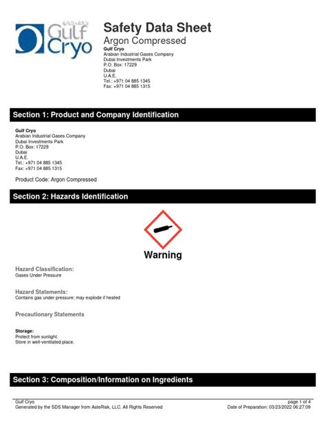 MSDS - Argon, Compressed | PDF | Toxicity | Dangerous Goods