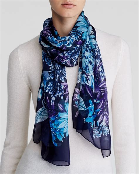 Lyst - Ferragamo Oblong Floral Print Silk Scarf in Blue