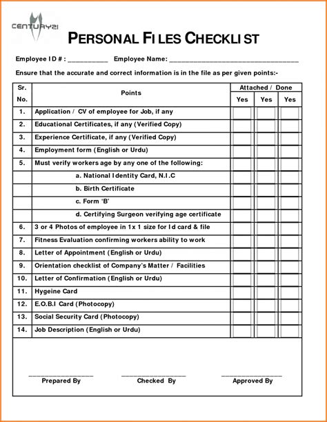 Employee Personnel File Checklist Template – Dremelmicro