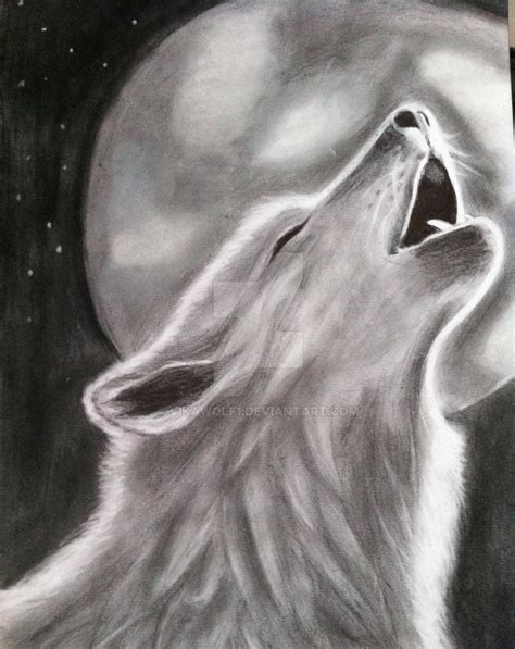 Drawing of a wolf howling on the moon by VikaWolf1 on DeviantArt