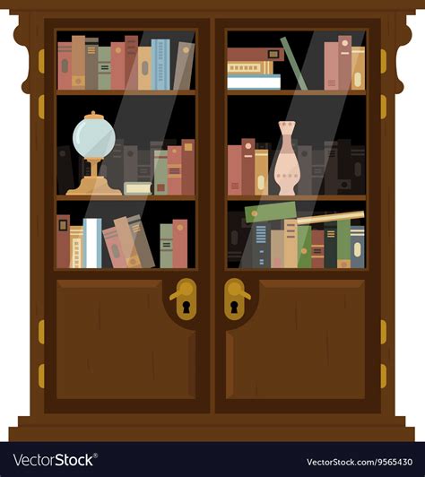 Antique wooden cupboard with books Royalty Free Vector Image