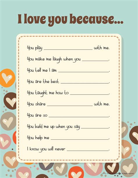 I Love You Because Printable Template