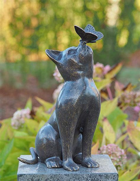 Bronze Cat Statue with Butterfly On Nose | Avant Garden Bronzes