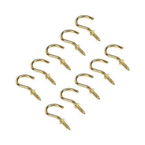 Outdoor Brass Cup Hooks for Walls and Ceilings, 10 Pack