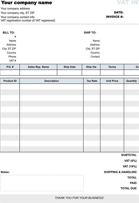 Free VAT Invoice Template - xls | 65KB | 2 Page(s)