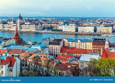 City and Danube River at Sunset Stock Photo - Image of evening, danube ...