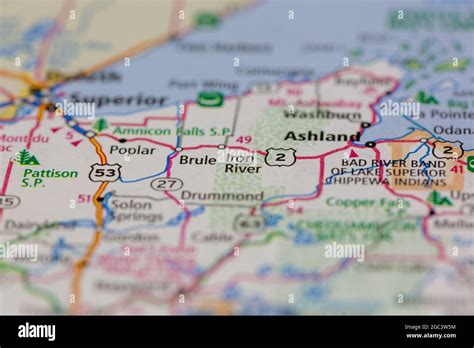 Iron River Wisconsin USA shown on a road map or Geography map Stock Photo - Alamy