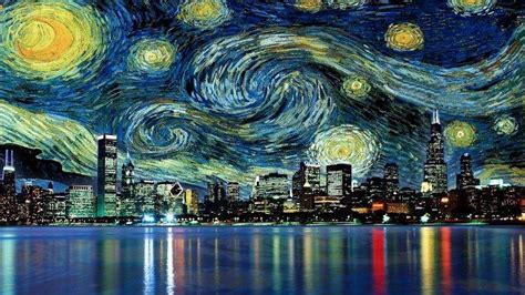 cityscape, Skyscraper, Reflection, Painting, Vincent Van Gogh, Movies, Water, Chicago, The ...