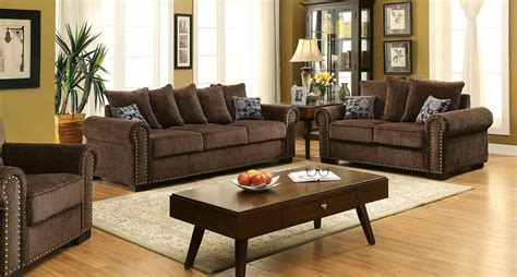 CM6127-SF Transitional Style Brown Chenille Fabric Sofa Set - Luchy Amor Furniture