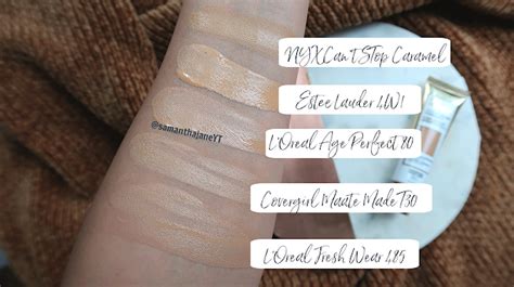 Samantha Jane: L'Oreal Age Perfect Radiant Serum Foundation Swatches + Swatch Comparison