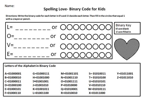 Binary Code for Kids Worksheet- Spelling Love - JDaniel4s Mom